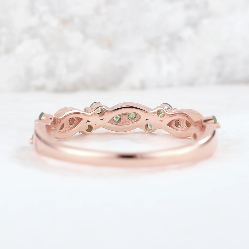 Sterling Silver with Rose Gold Plated Round Cut Moss Agate Ring-4