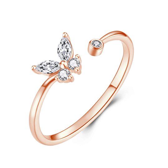 Sterling Silber mit Rose Gold plattiert Runde Moissanite Schmetterling offener Ring