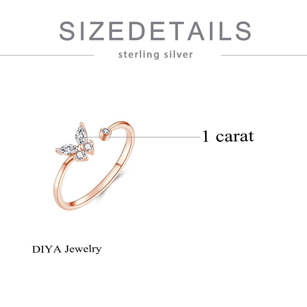 Sterling Silver with Rose Gold Plated Round Moissanite Butterfly Open Ring-5