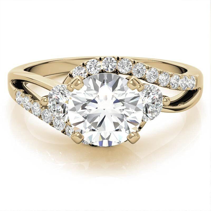 Bague de fiançailles en argent sterling et or rose plaqué Moissanite ronde pour couple-2
