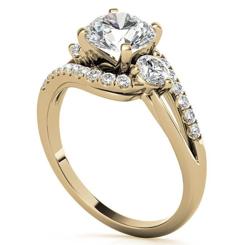 Bague de fiançailles en argent sterling et or rose plaqué Moissanite ronde pour couple-3