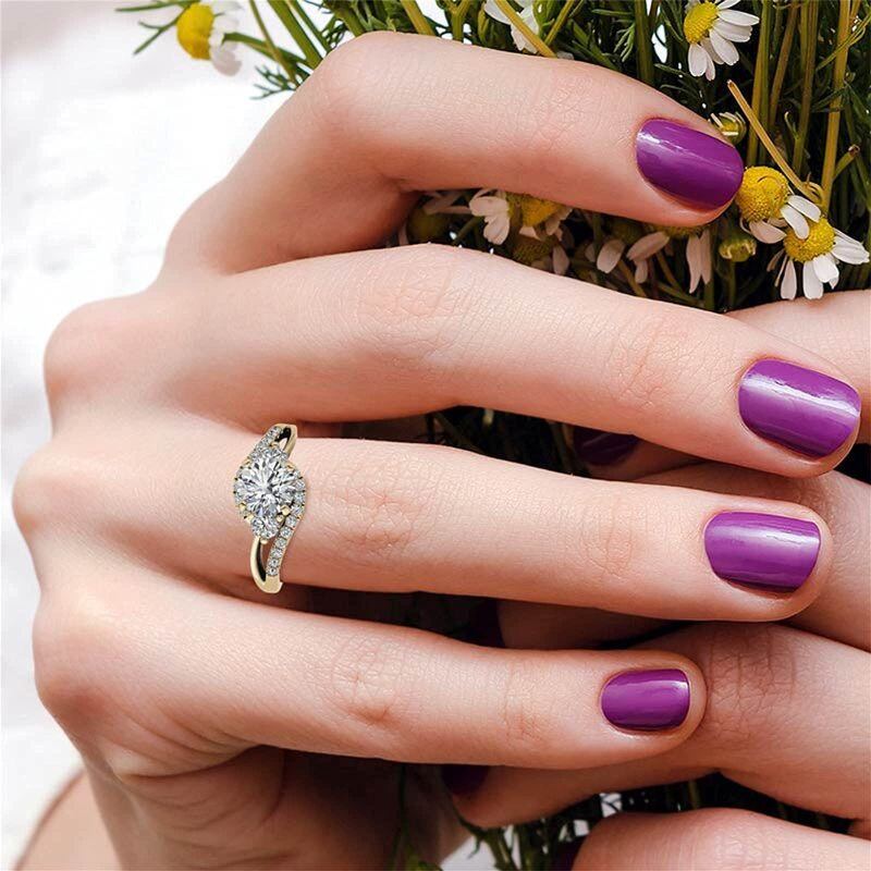 Bague de fiançailles en argent sterling et or rose plaqué Moissanite ronde pour couple-4