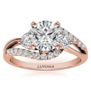 Sterling Silver with Rose Gold Plated Round Moissanite Couple Engagement Ring-38