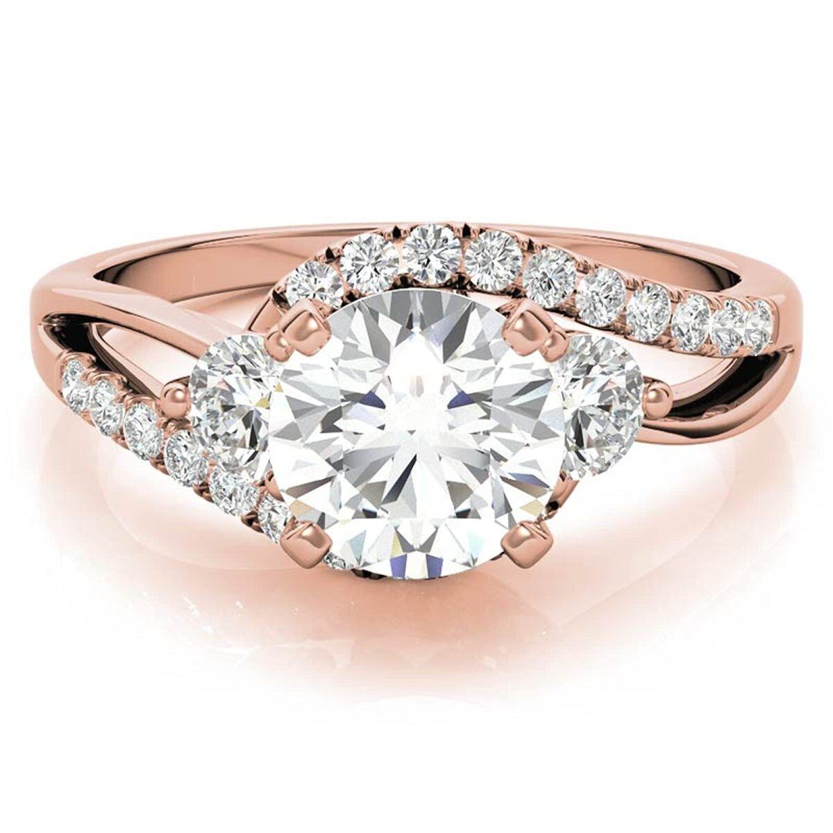 Sterling Silver with Rose Gold Plated Round Moissanite Couple Engagement Ring-2