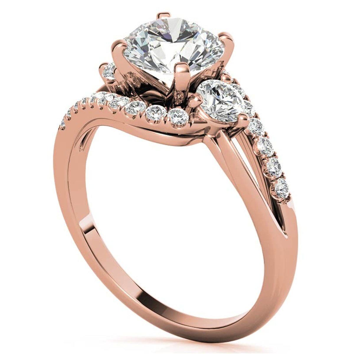 Sterling Silver with Rose Gold Plated Round Moissanite Couple Engagement Ring-3