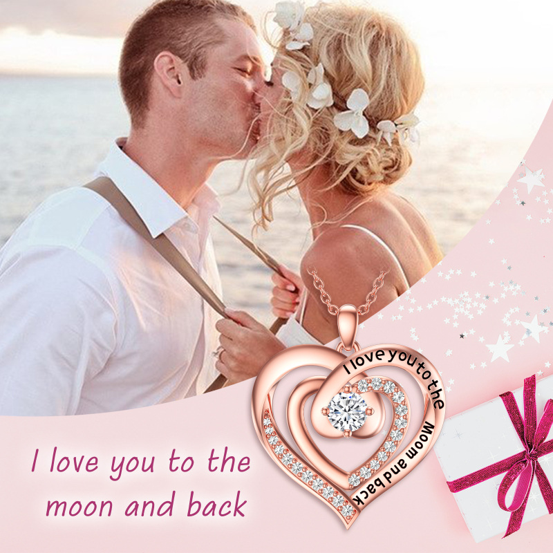 Colar de prata esterlina com pingente de coração moissanite banhado a ouro rosa para mulheres-3