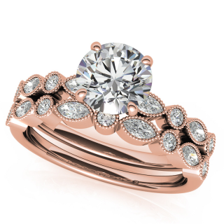 Sterling Silver with Rose Gold Plated Round Moissanite Personalized Engraving & Couple Engagement Ring-50