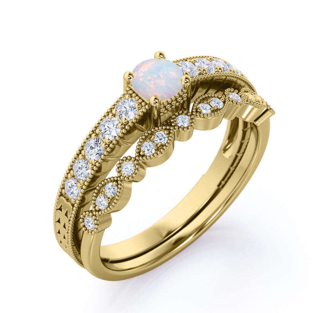 Sterling Silver With Rose Gold Plated Round Opal Personalized Engraving Wedding Ring For Women-1