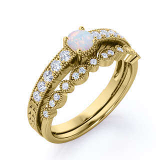 Sterling Silver With Rose Gold Plated Round Opal Personalized Engraving Wedding Ring For Women-8