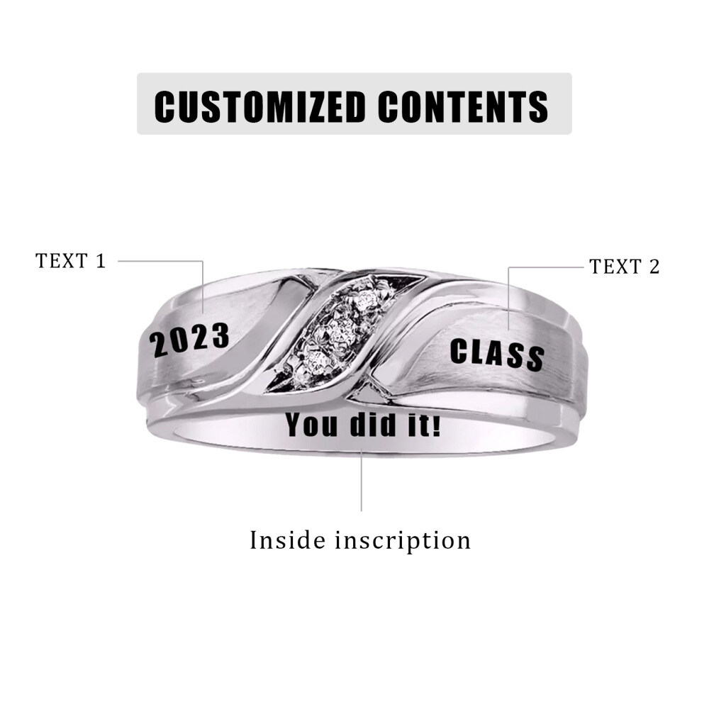 Sterling Silver with Rose Gold Plated Round Zircon Graduation Girl Birthstone Ring-4