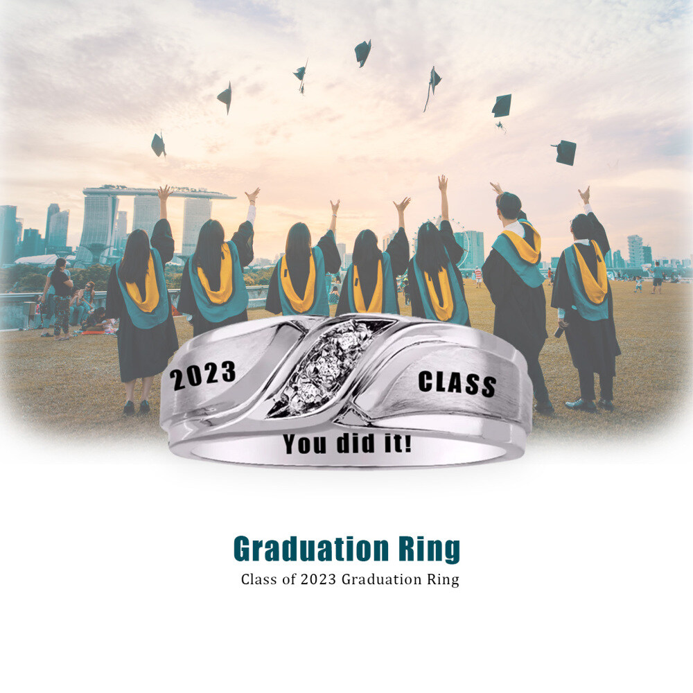 Sterling Silver with Rose Gold Plated Round Zircon Graduation Girl Birthstone Ring-5