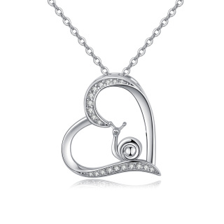 Sterling Silver with Rose Gold Plated Round Zircon Heart Cable Chain Necklace-17