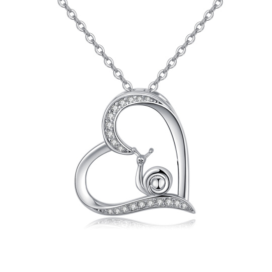 Sterling Silver with Rose Gold Plated Round Zircon Heart Cable Chain Necklace