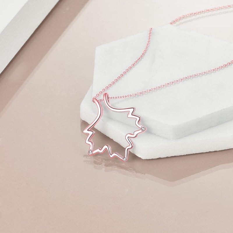 Sterling Silver with Rose Gold Plated Cubic Zirconia Maple Leaf & Ring Holder Pendant Necklace-3