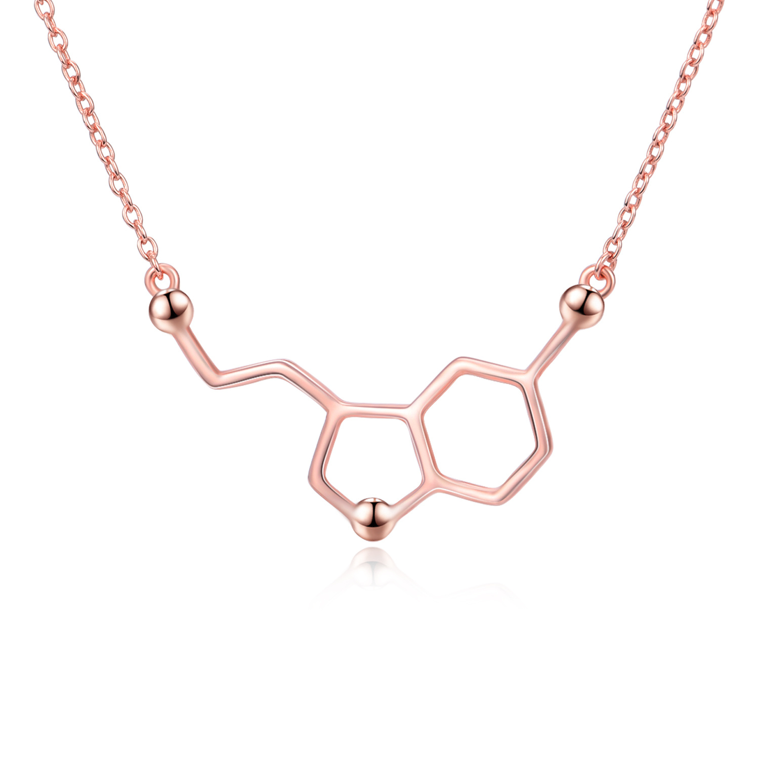 Sterling Silver with Rose Gold Plated Serotonin Molecule Necklace for Women