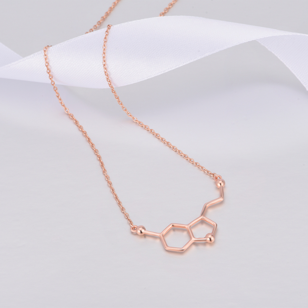 Sterling Silver with Rose Gold Plated Serotonin Molecule Pendant Necklace-3