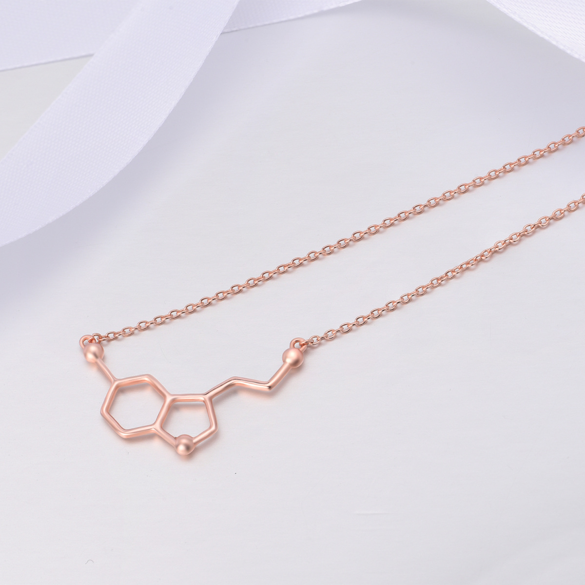 Collar Colgante Molécula de Serotonina Plata de Ley con baño de Oro Rosa-4