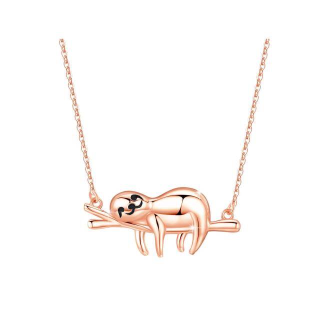 Sterling Silver with Rose Gold Plated Sloth Pendant Necklace-1