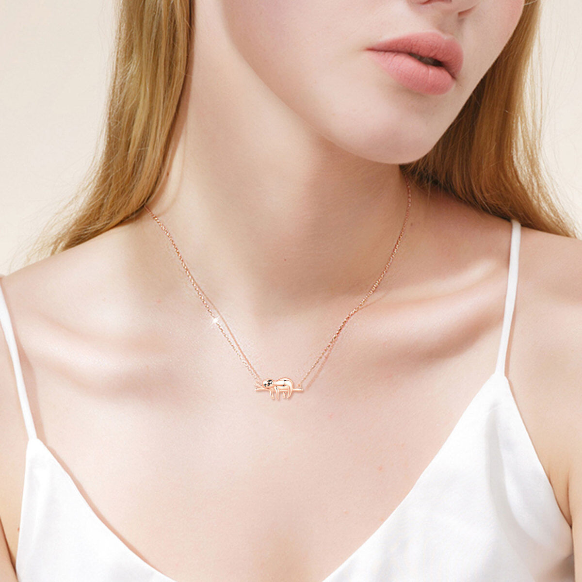 Sterling Silver with Rose Gold Plated Sloth Pendant Necklace-2