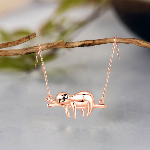 Sterling Silver with Rose Gold Plated Sloth Pendant Necklace-3