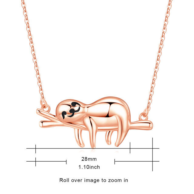 Sterling Silver with Rose Gold Plated Sloth Pendant Necklace-4