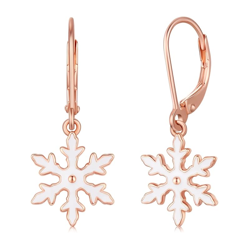 Sterling Silver with Rose Gold Plated Snowflake Lever-back Earrings-1