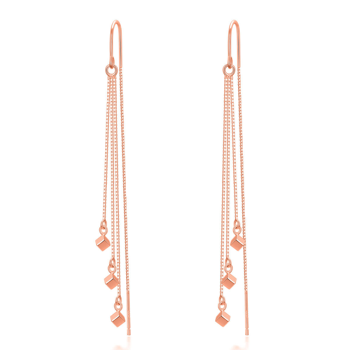 Sterling Silver with Rose Gold Plated Square Drop Earrings-1