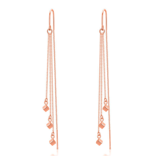 Sterling Silver with Rose Gold Plated Square Drop Earrings-1