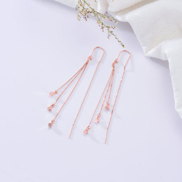 Sterling Silver with Rose Gold Plated Square Drop Earrings-4