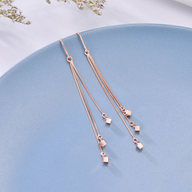 Sterling Silver with Rose Gold Plated Square Drop Earrings-5