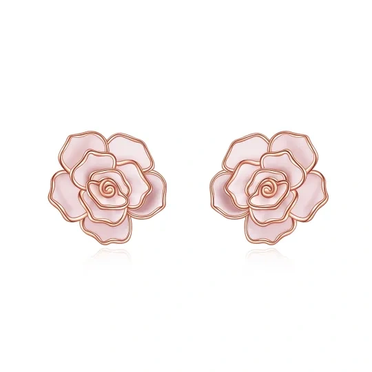 Sterling Silver with Rose Gold Plated Rose Stud Earrings