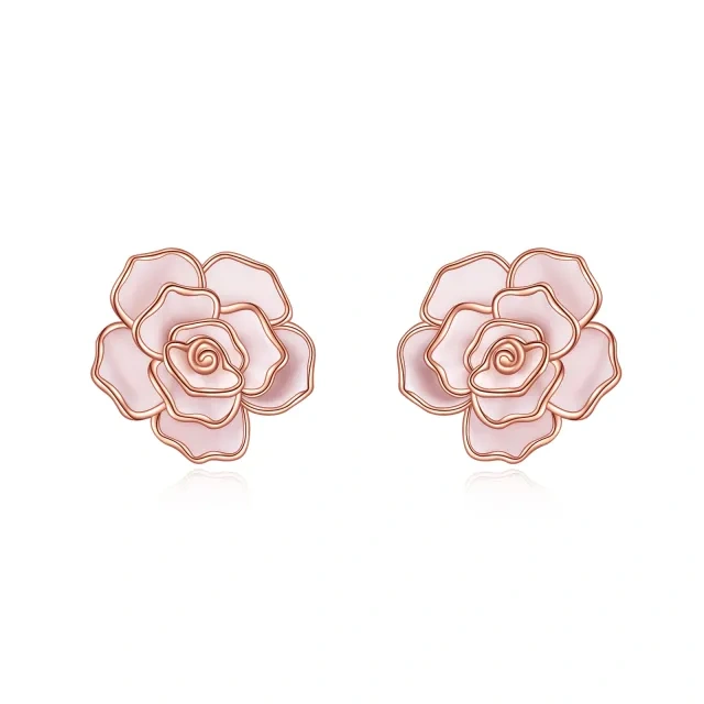 Sterling Silver with Rose Gold Plated Rose Stud Earrings-1