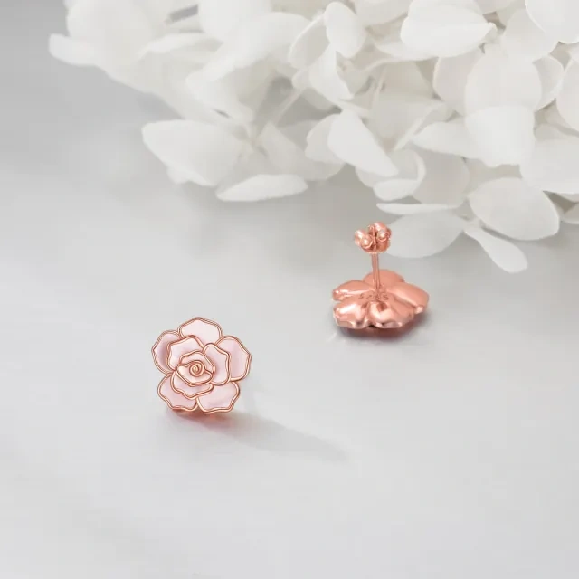 Sterling Silver with Rose Gold Plated Rose Stud Earrings-3