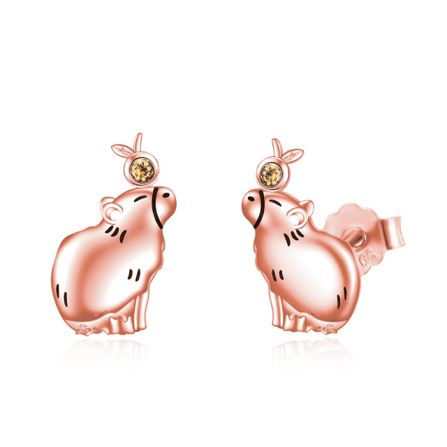 Orecchini a bottone in argento sterling con zirconi cubici placcati in oro rosa-1