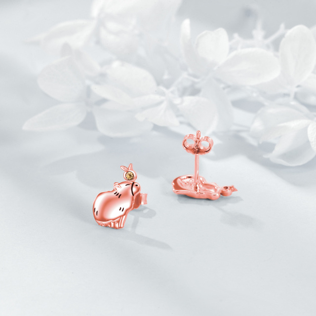 Boucles d'oreilles à tige en argent sterling avec zircone cubique plaquée or rose-3