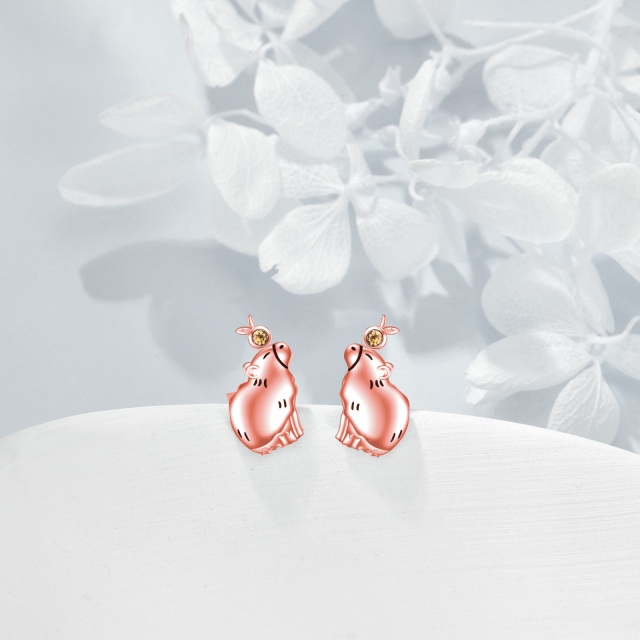 Sterling Silver with Rose Gold Plated Cubic Zirconia Stud Earrings-4