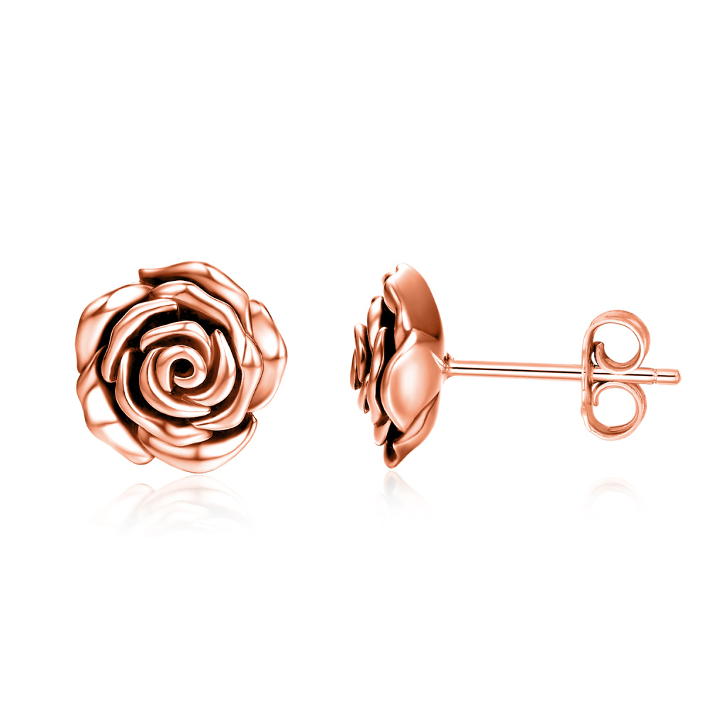 Pendientes de plata de ley con rosa chapada en oro rosa para mujer-1