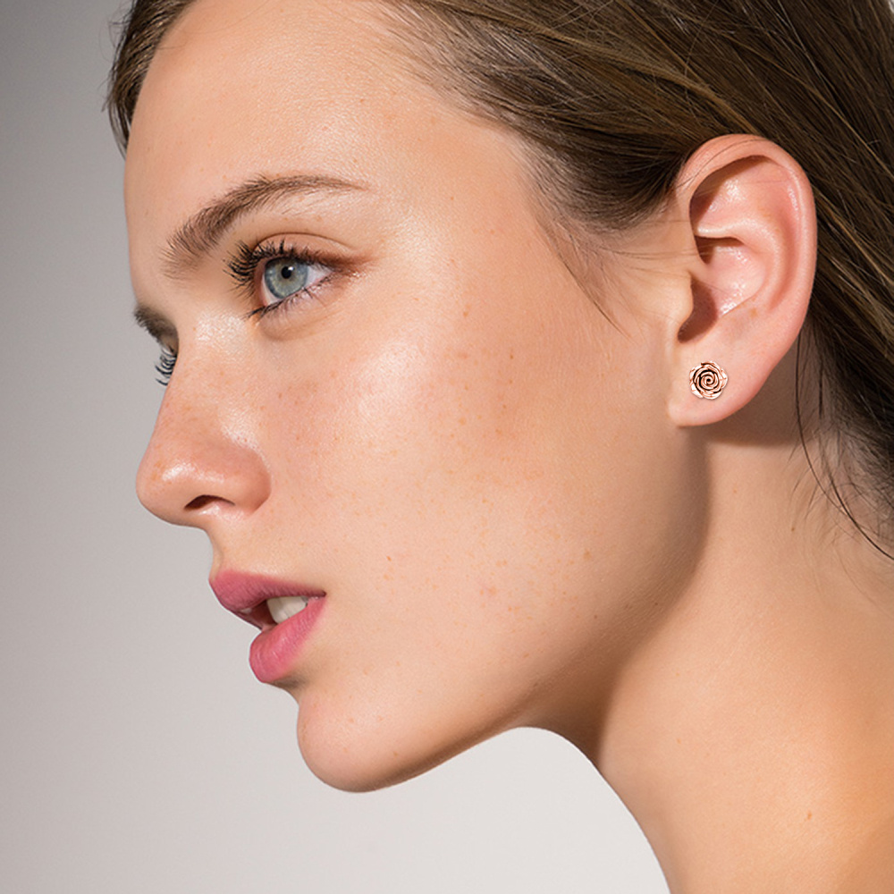 Pendientes de plata de ley con rosa chapada en oro rosa para mujer-2