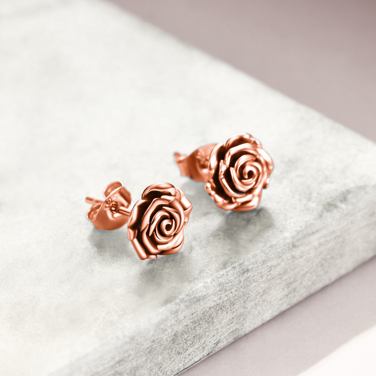 Sterling Silver With Rose Gold Plated Rose Stud Earrings For Women-3