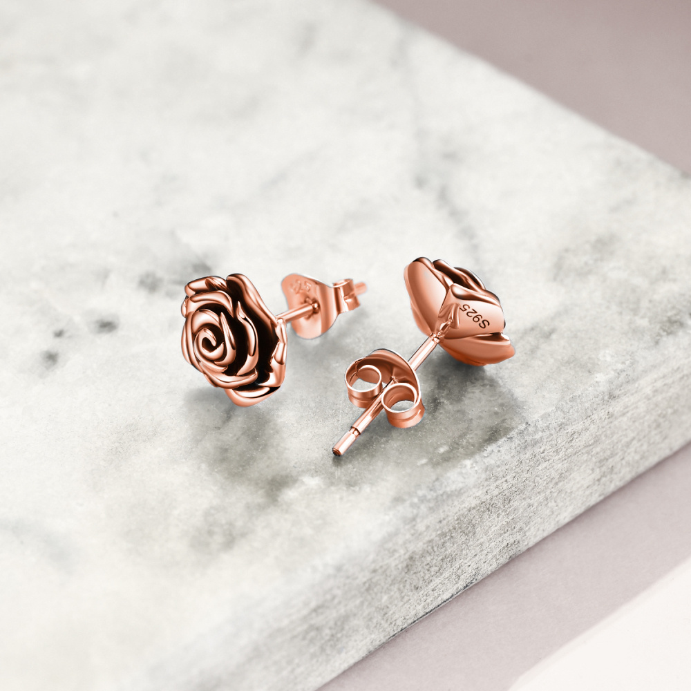 Pendientes de plata de ley con rosa chapada en oro rosa para mujer-4