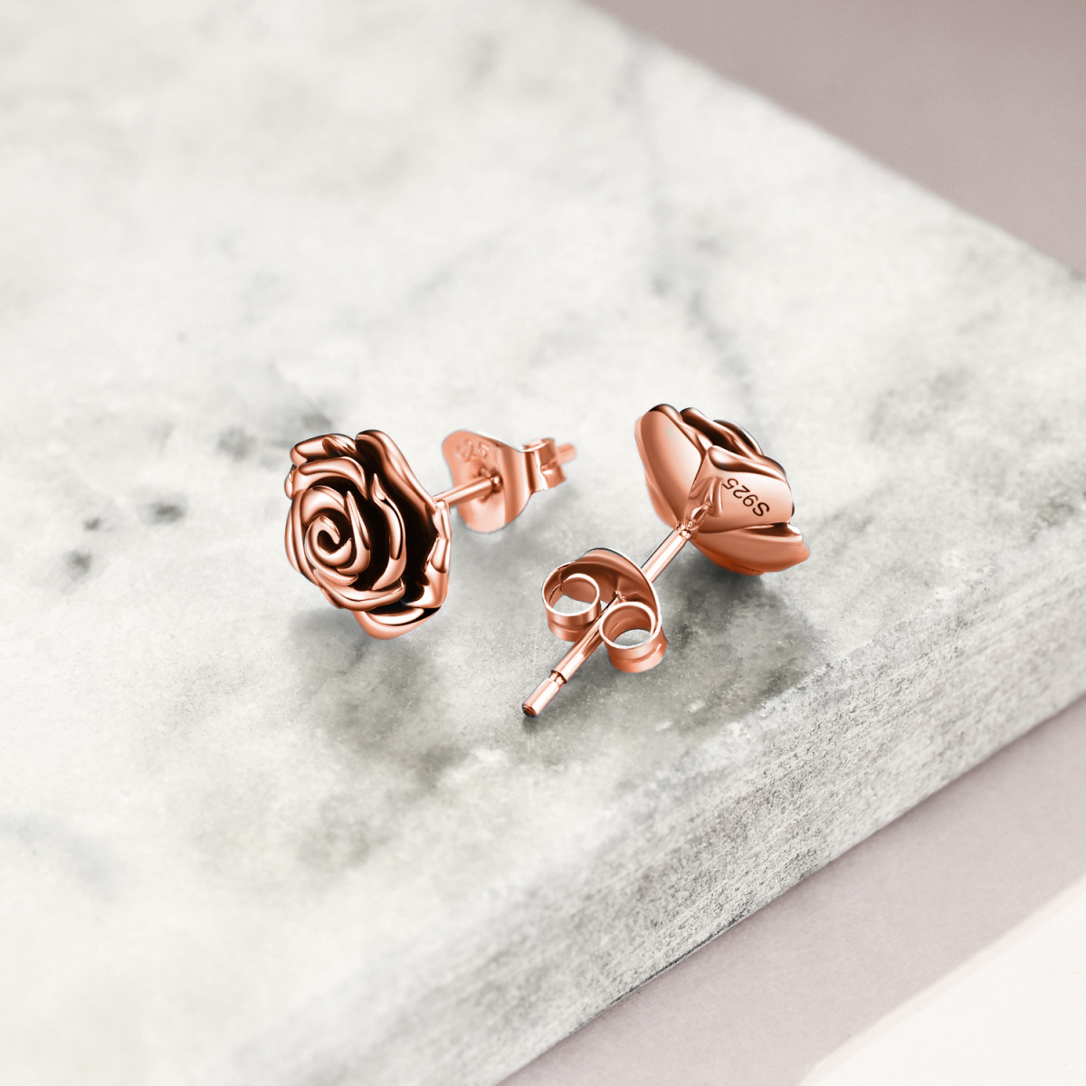 Sterling Silver With Rose Gold Plated Rose Stud Earrings For Women-4