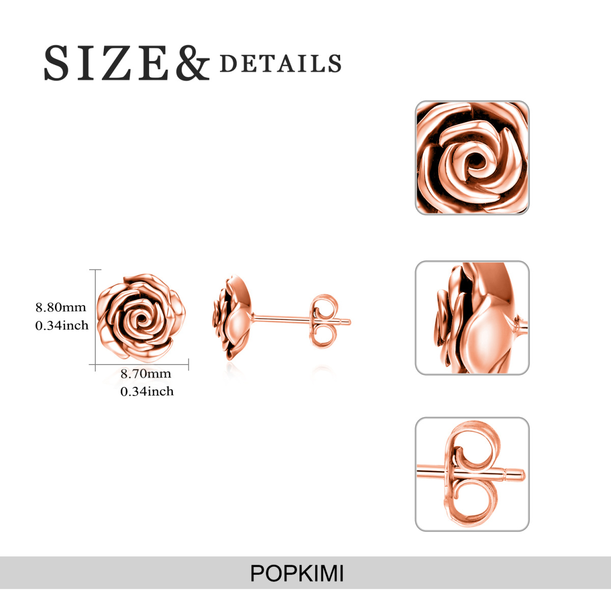 Sterling Silver With Rose Gold Plated Rose Stud Earrings For Women-5