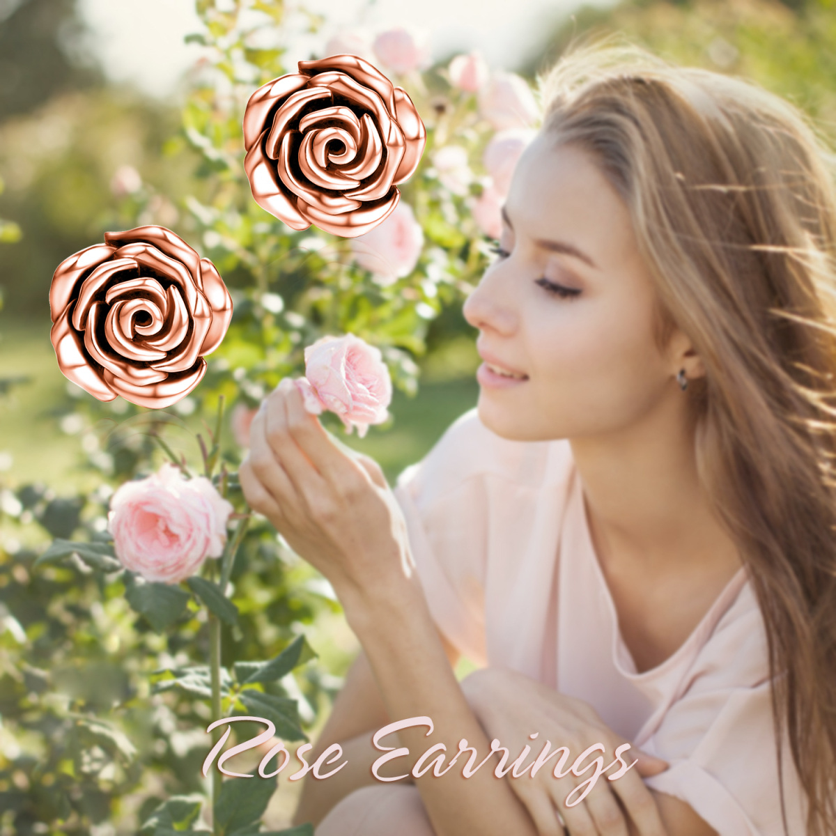 Sterling Silver With Rose Gold Plated Rose Stud Earrings For Women-6