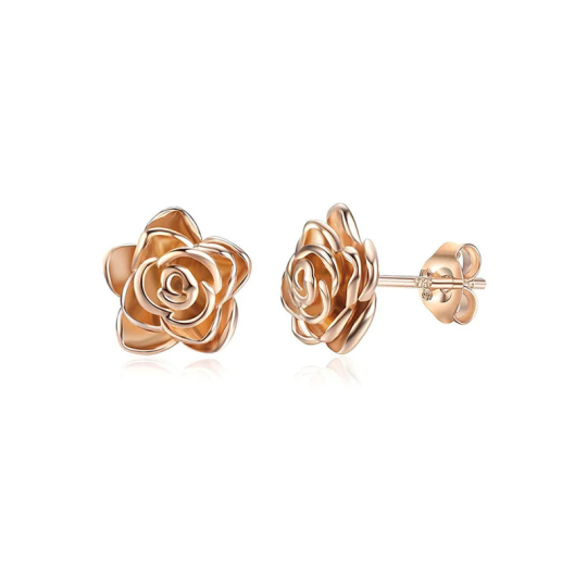 Sterling Silver with Rose Gold Plated Rose Stud Earrings for Women