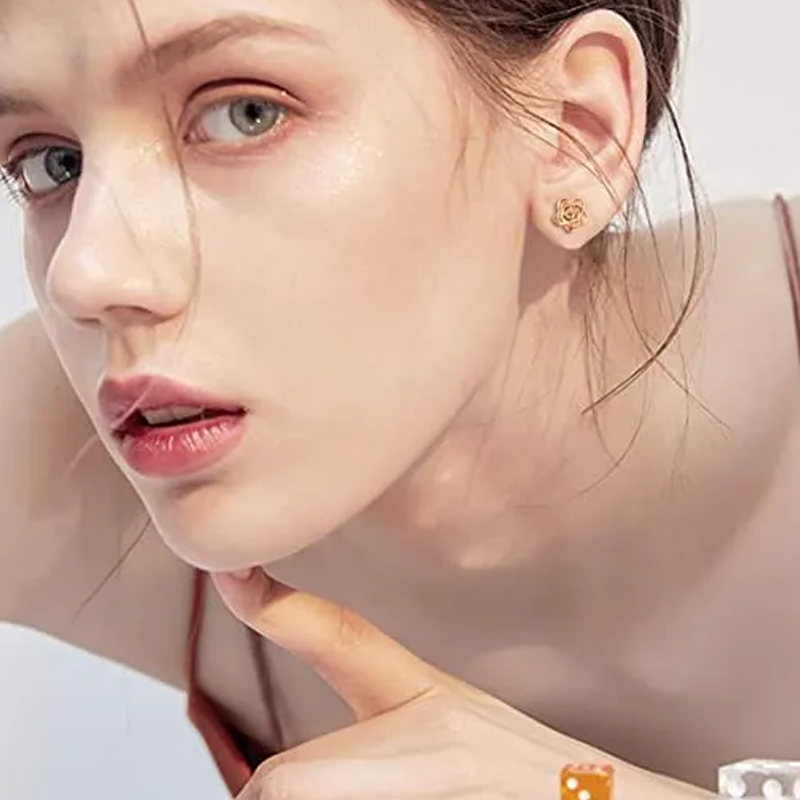 Sterling Silver with Rose Gold Plated Rose Stud Earrings for Women-3