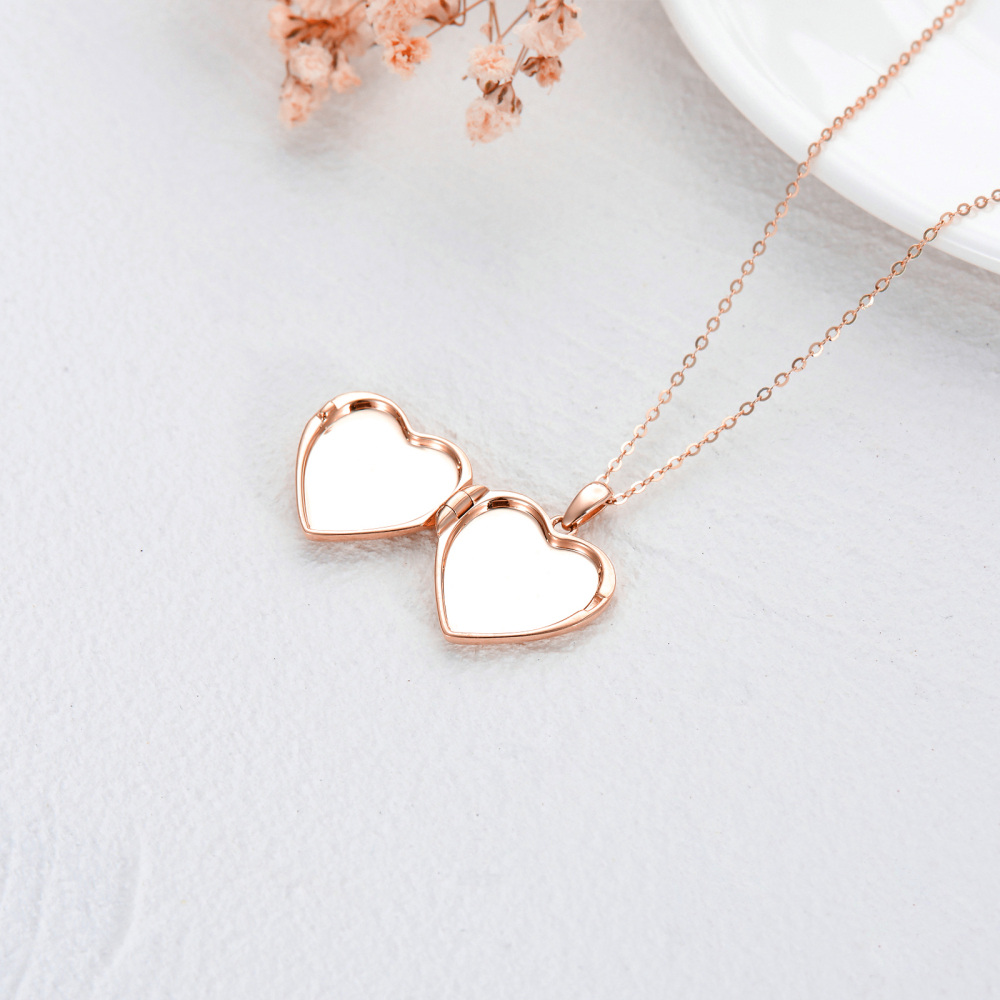 Prata esterlina com coração de girassol banhado a ouro rosa Gravação personalizada Colar medalhão com foto-5
