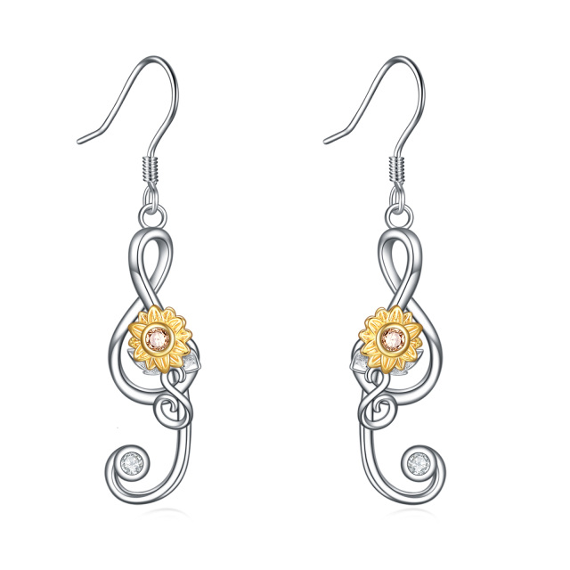 Sterling Silver with Rose Gold Plated Sunflower & Music Symbol Drop Earrings