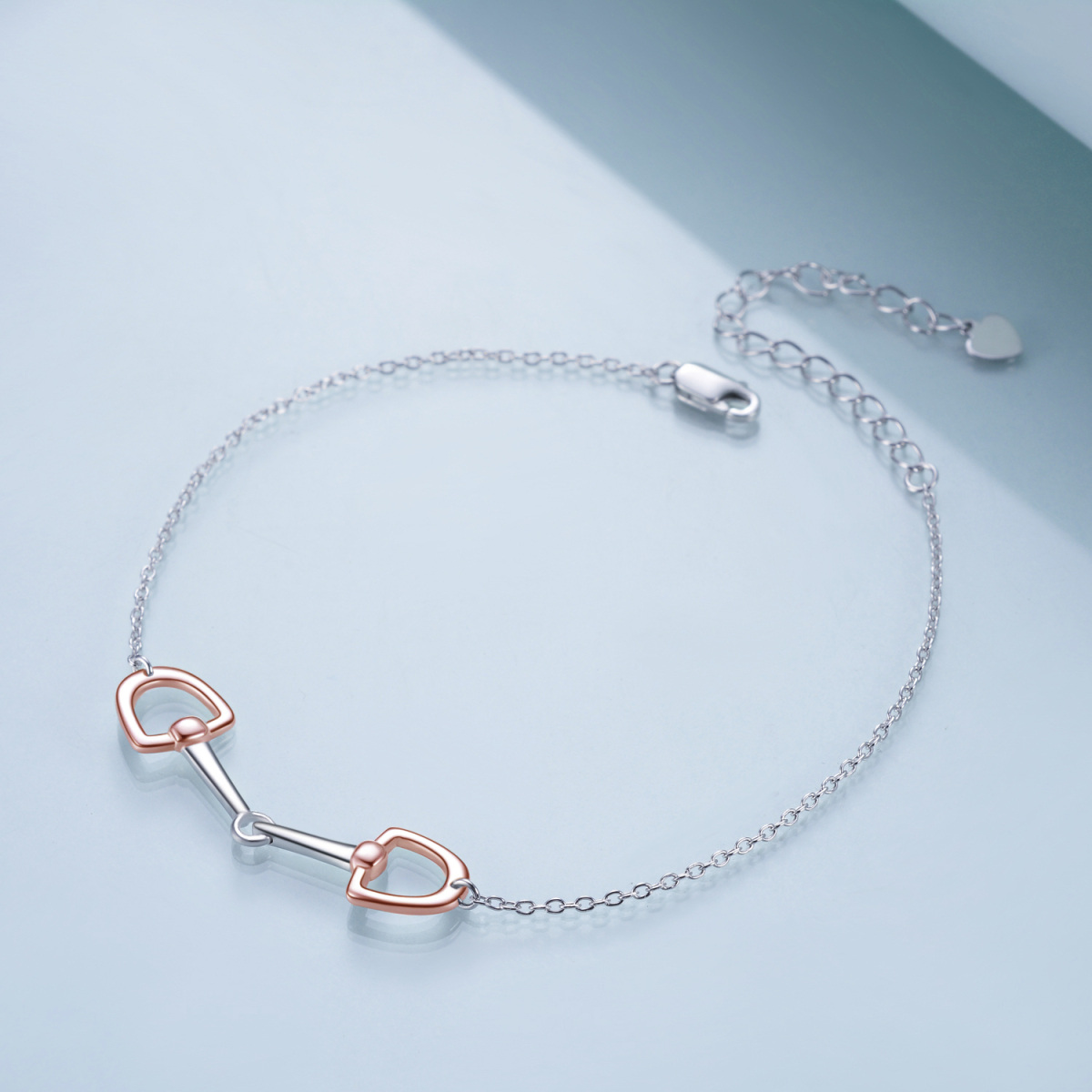 Zweifarbiges Armband mit Hufeisenanhänger aus Sterlingsilber mit Roségoldbeschichtung für Damen-4