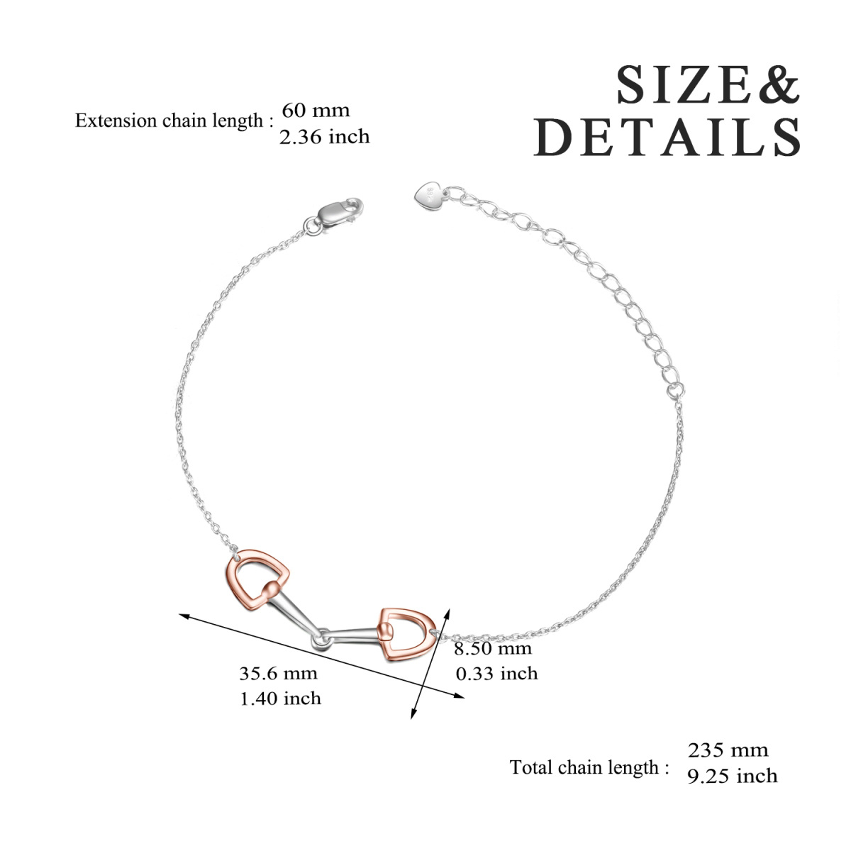 Sterling Silver With Rose Gold Plated Two-tone Horseshoe Pendant Bracelet for Women-5