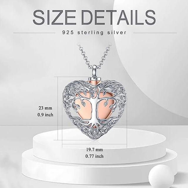 Sterling Silber mit Rose vergoldet Baum des Lebens & Herz Urne Halskette-5